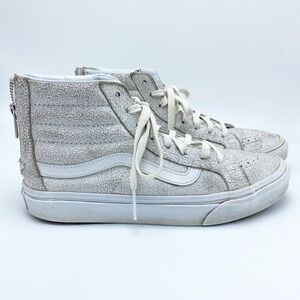 Vans & Madewell size 8 Crackle White Leather SK8-Hi Slim Sneakers with Zip Back